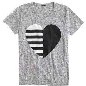 J.CREW Split Heart Print Preppy T-Shirt/Tee With Cap Sleeves Grey Size Small